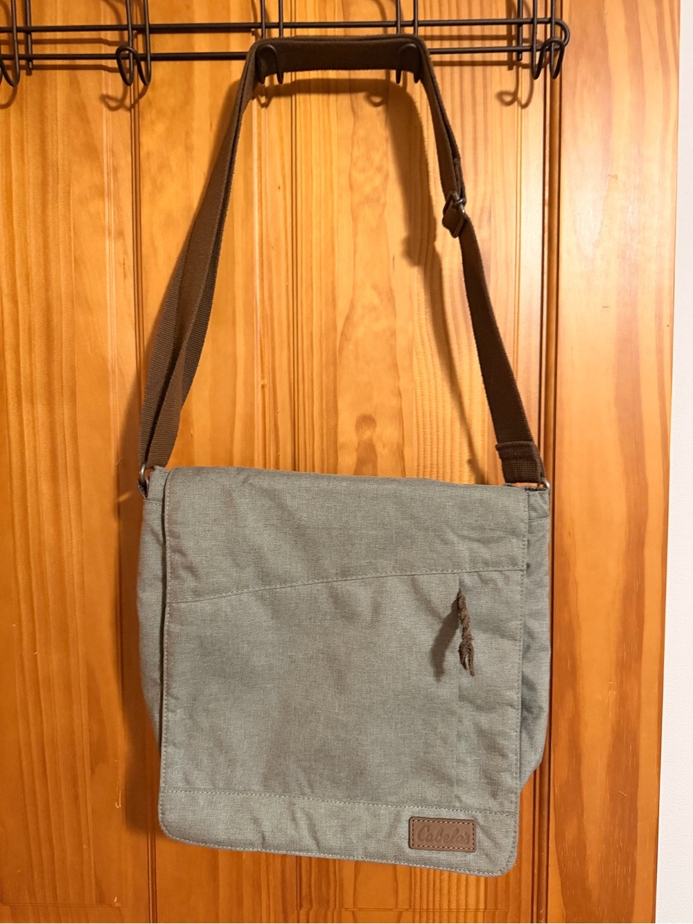 Cabela's Canvas Messenger Bag in Sage Green with Brown Strap